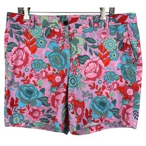 Talbots Shorts‎ Size 14 Relaxed Chino Floral Print Colorful Pink Blue Red Cotton